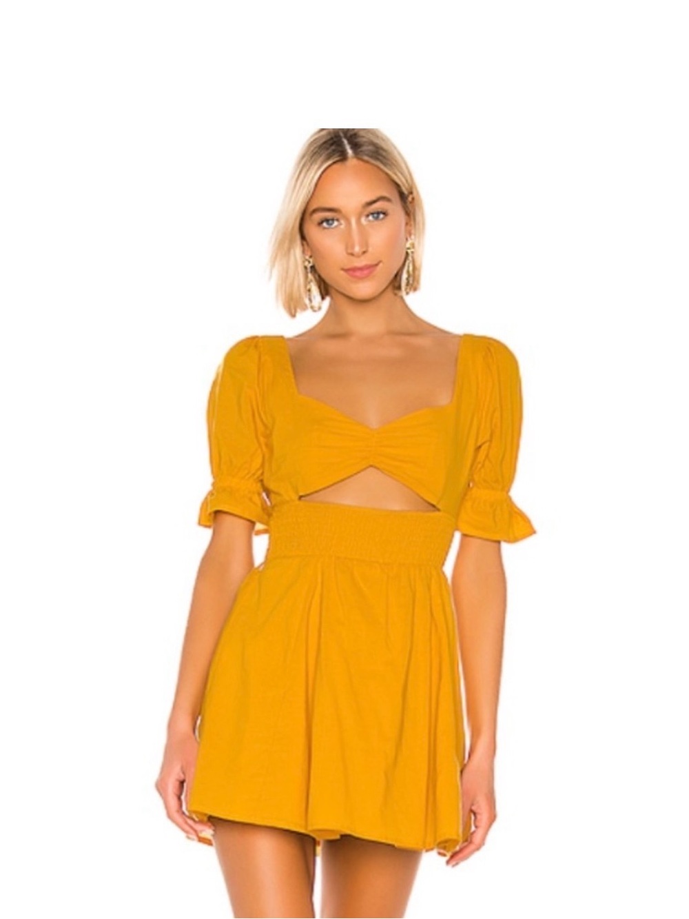 Lovers & Friends Mustard Yellow Smocked Waist Dress